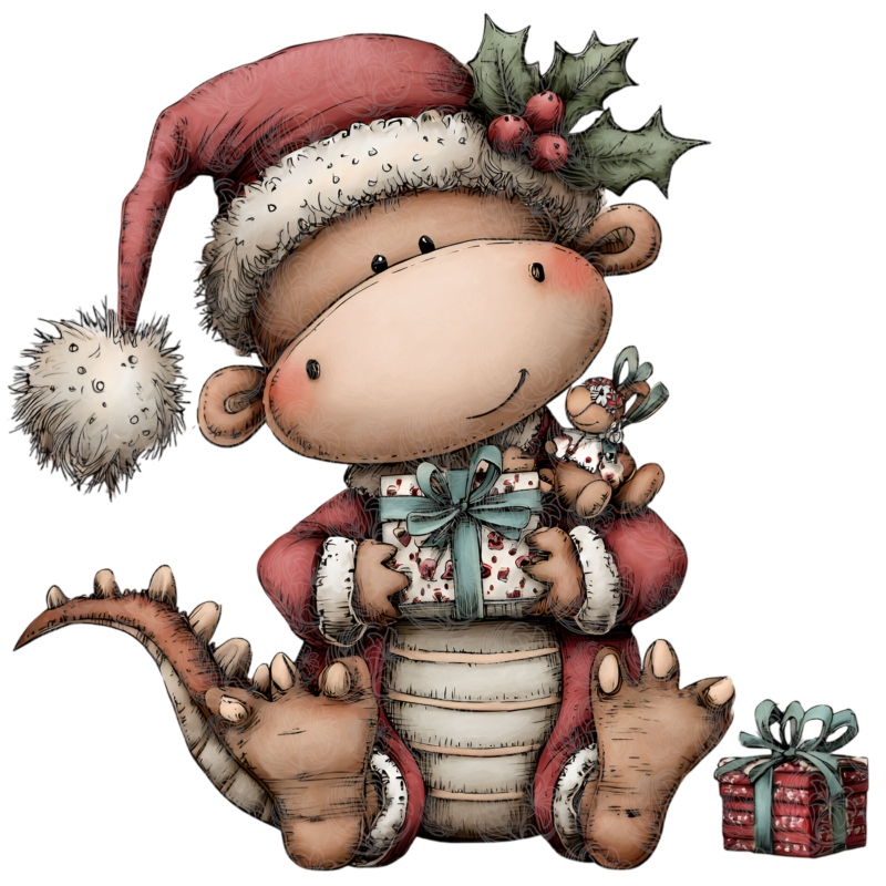 Funny Christmas Dragon with Holly and Presents - GBH22576